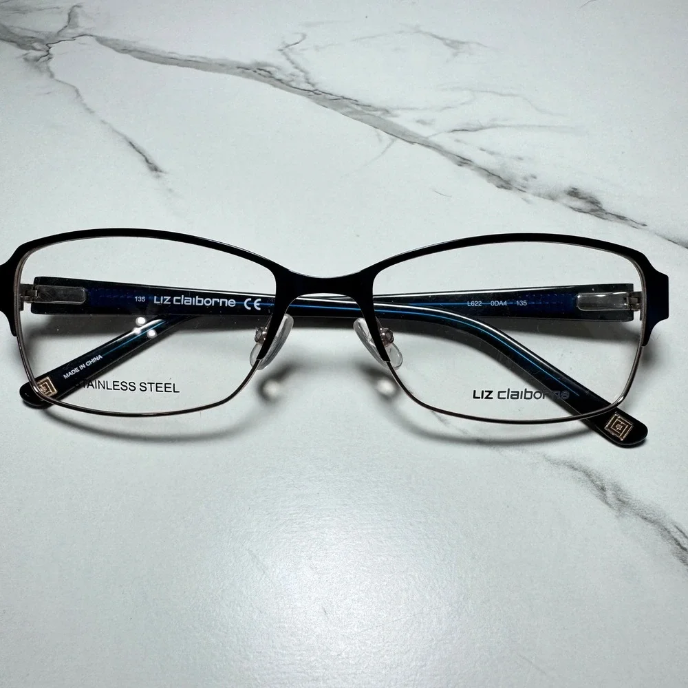 Liz Claiborne L622 Navy Blue Silver Stainless Steel Eyeglass Frames 54-17-135